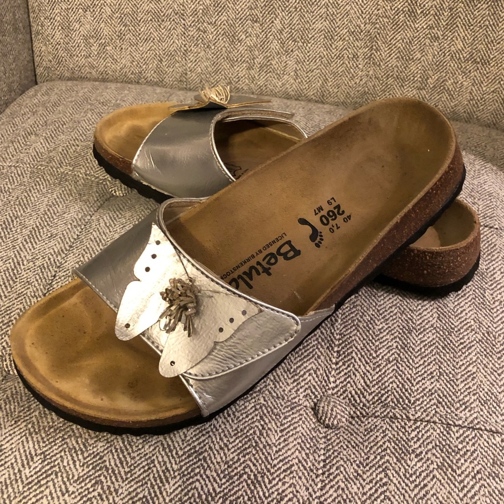 Birkenstock Betula Silver Butterfly Slides L9